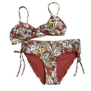 Aeropostale Brown Tropical Print Bikini Top & Hipster Bottoms Swimsuit Set